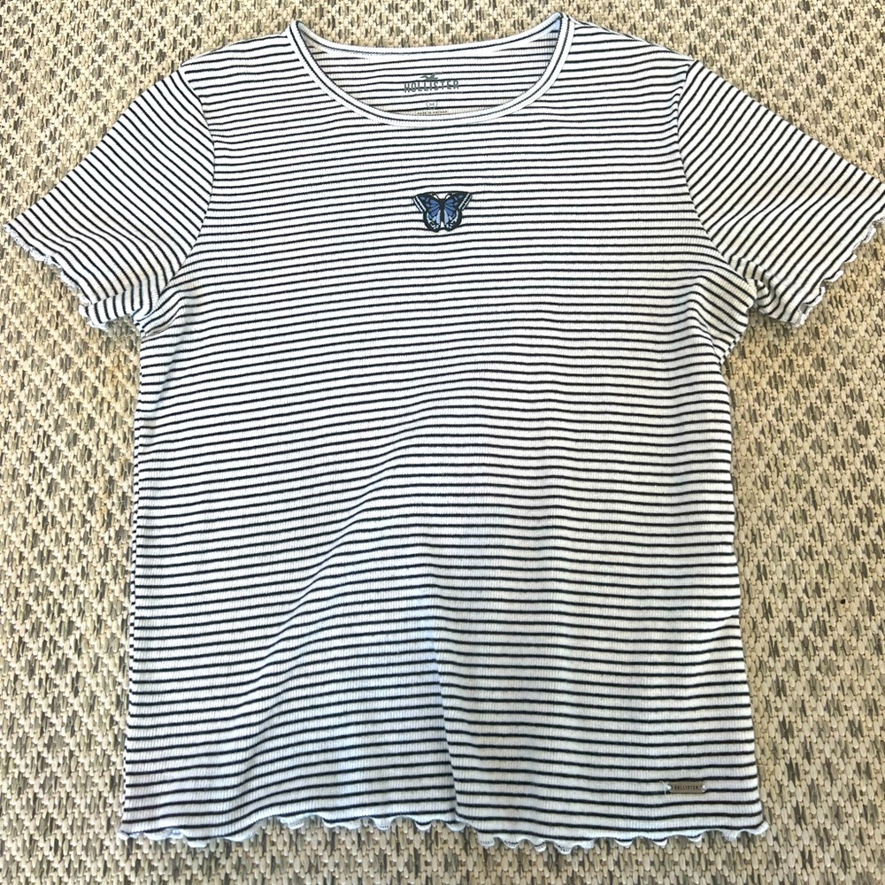 Hollister black and white striped baby tee.